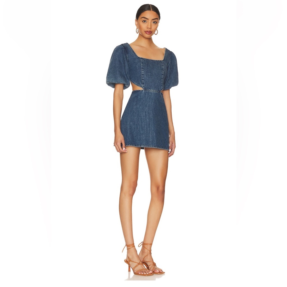 Show Me Your MuMu Denim Puff Sleeve Mini Dress in Dark Blue